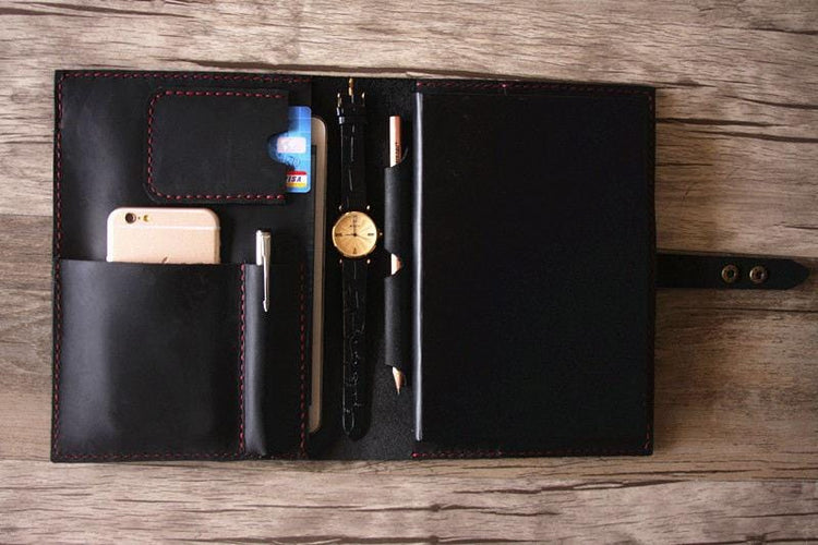 handmade black leather legal pad holder