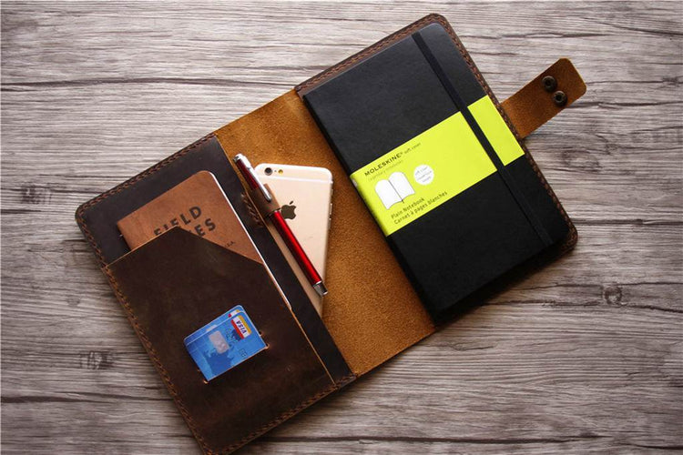 personalized brown leather a5 refillable notebook cover holder