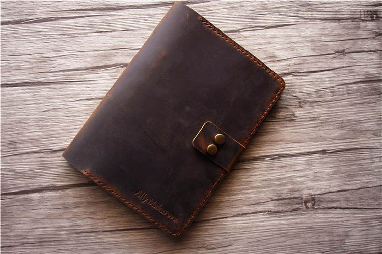 personalized brown leather a5 refillable notebook cover holder
