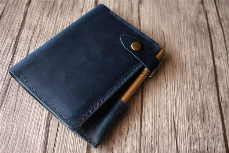 personalized blue leather notebook and passport wallet cover