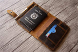custom leather brown passport wallet