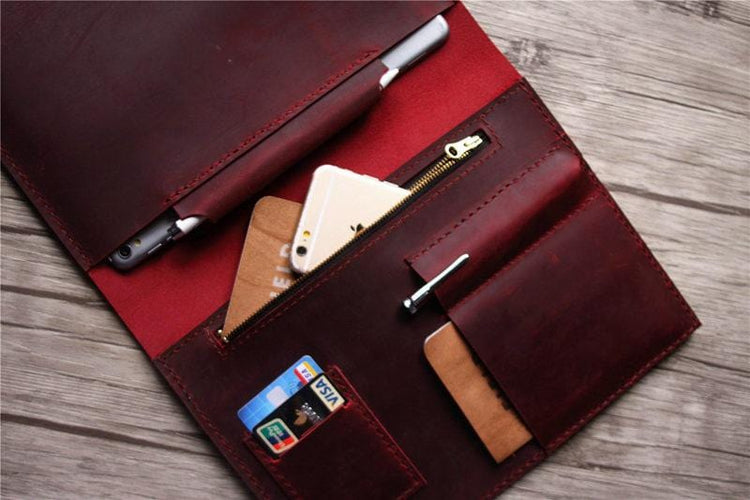 red leather portfolio