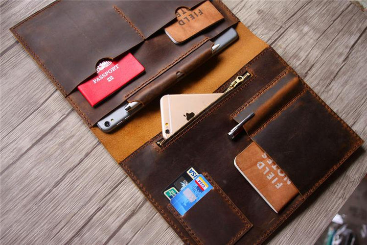 mens leather portfolio with zipper