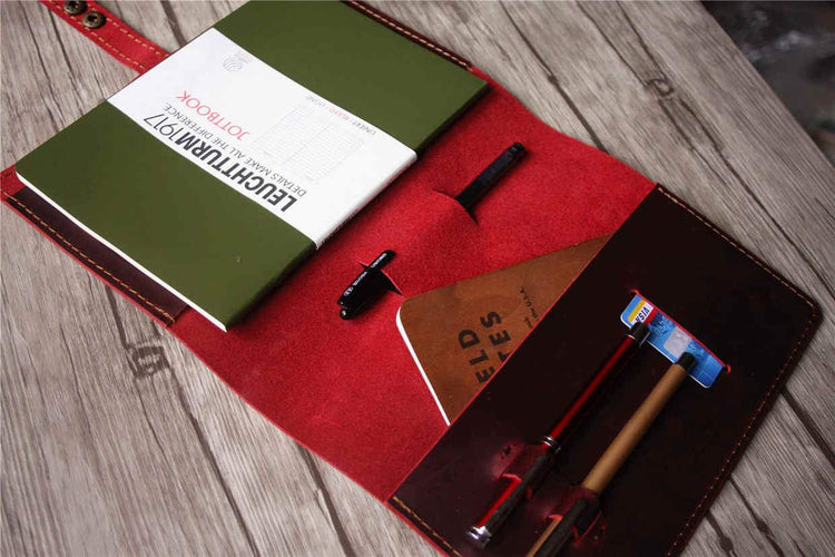 red womens leather notebook case