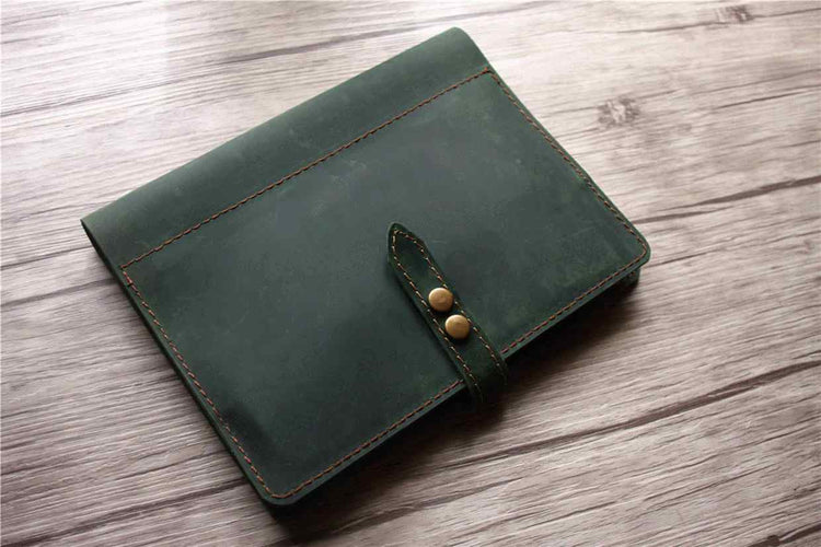 custom dark green leather refillable binder journal