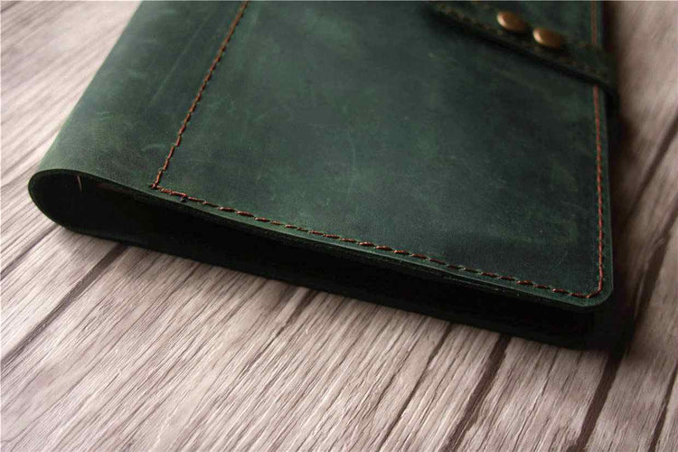 custom dark green leather refillable binder journal
