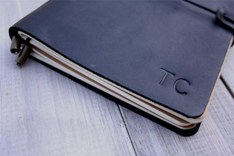 personalized black leather travelers notebook