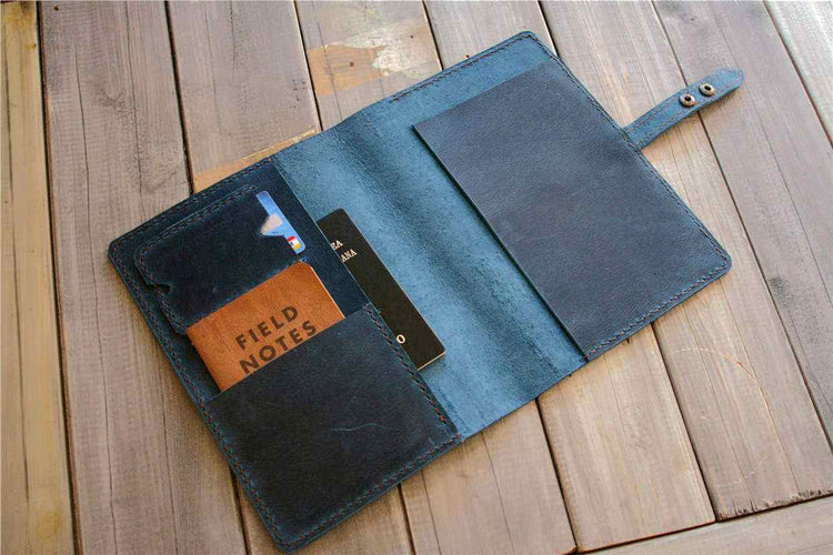 personalized blue leather notebook cover