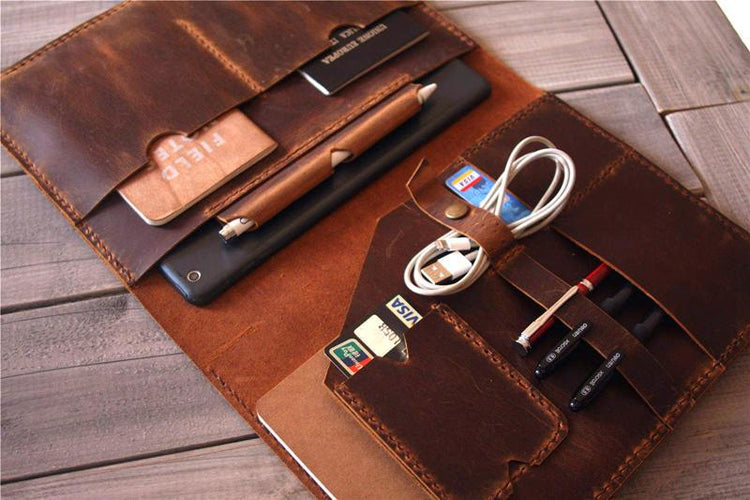 personalized brown leather padfolio