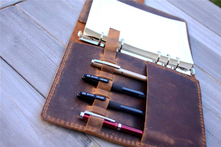 personalized brown leather portfolio planner organizer