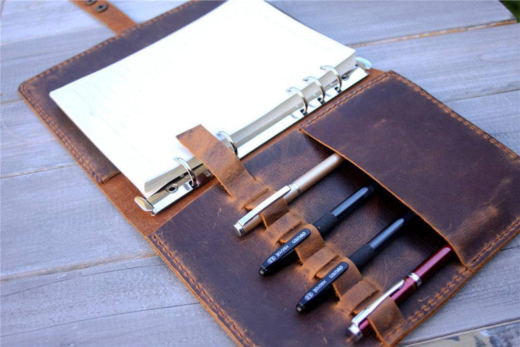 personalized brown leather portfolio planner organizer