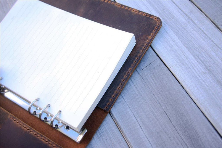 personalized brown leather portfolio planner organizer
