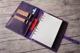 purple leather binder notebook