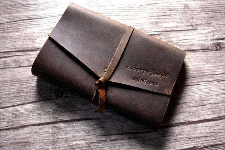 brown leather funeral guest book personalized