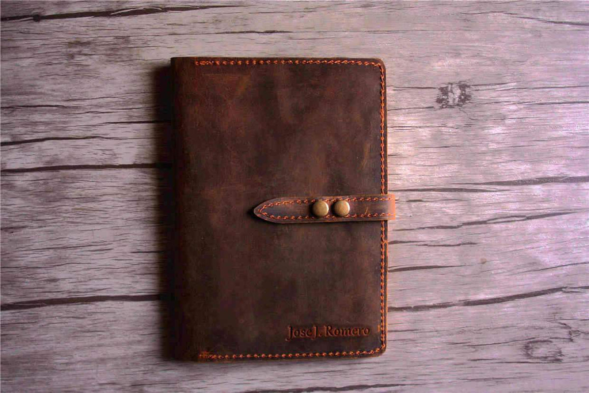 Personalized Brown Leather A5 Refillable Notebook Cover Holder – LeatherNeo