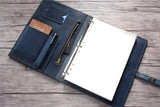 personalized blue leather folder with binder