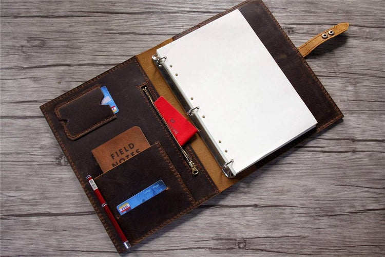 rustic brown leather three ring binder