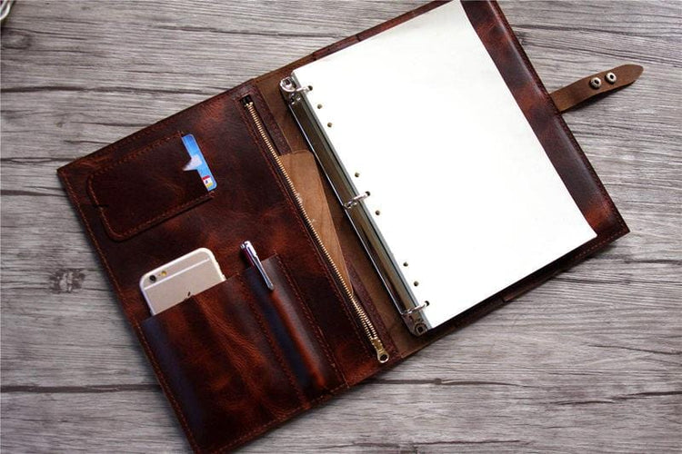 Coffee Leather Binders Zipper
