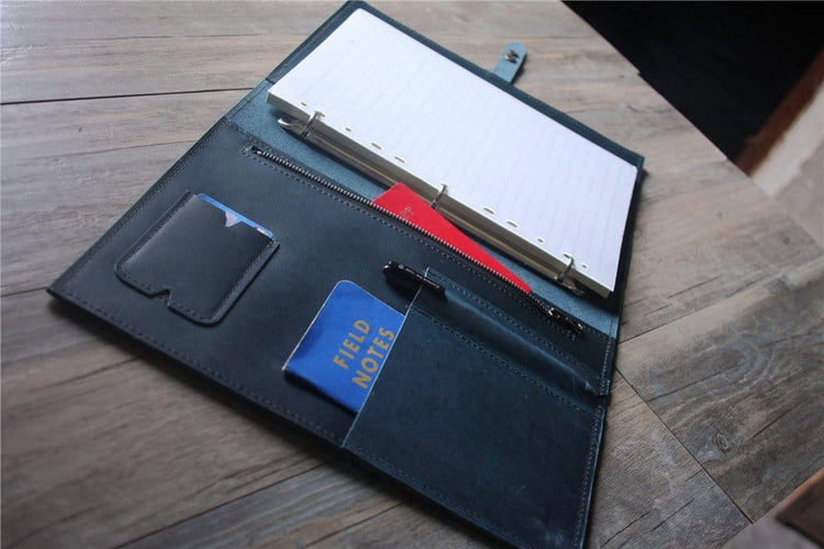 refillable leather blue organizer zipper