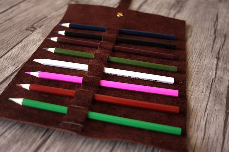 handmade leather pen and pencil holder case