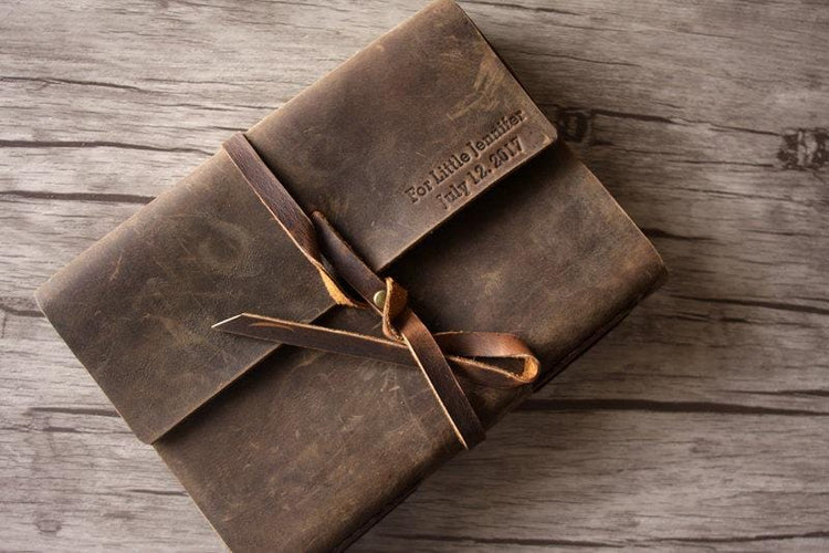 personalized genuine brown leather photo album