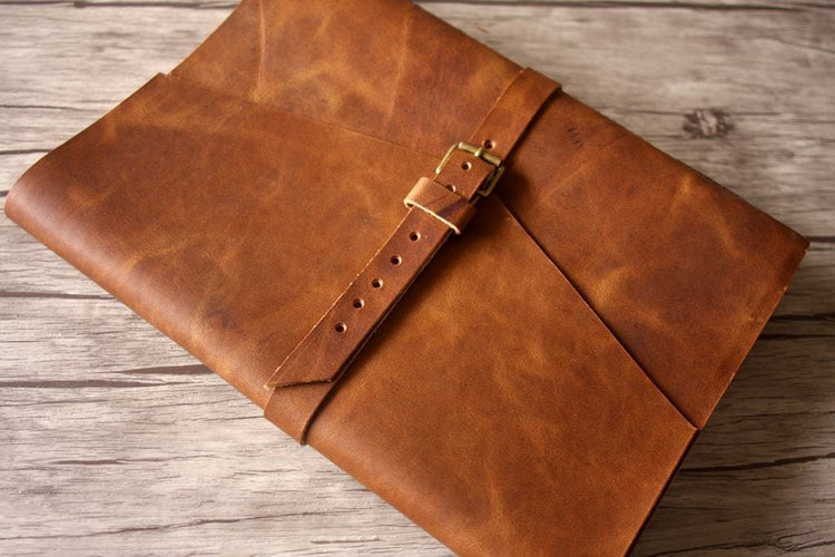 handmade leather picture guest book