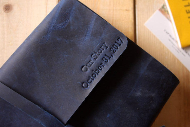 personalized blue leather photo album guest book