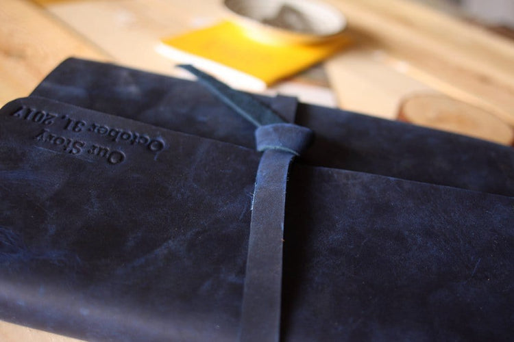 rustic blue leather photo guest book