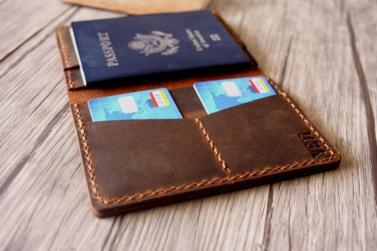 handmade leather passport sleeve