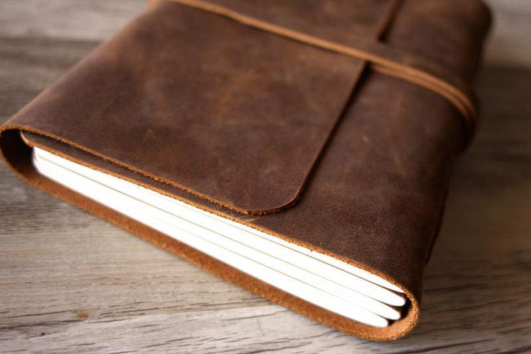 vintage brown leather writing journal notebook