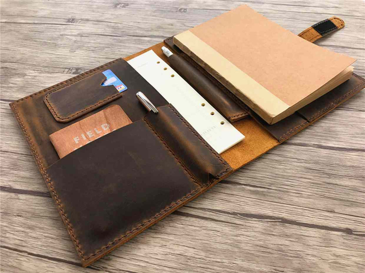 Customized Brown Leather Traveler's Notebook Journal with Pen Holder –  LeatherNeo