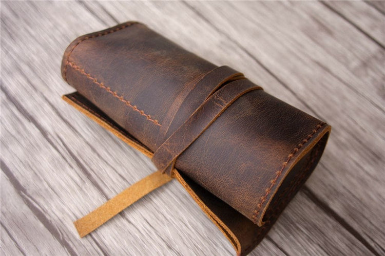 handmade leather pencil sleeve bag