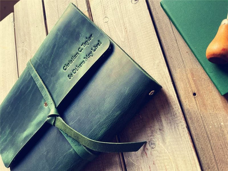 Personalized Refillable Green Leather Journal