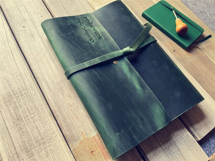 Large Refillable Green Leather Journal
