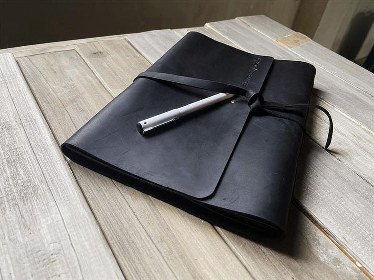 Handmade Personalized Black Leather Wrap Journal
