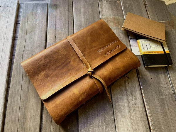 Vintage Yellow Leather Bound Scrapbook Journal