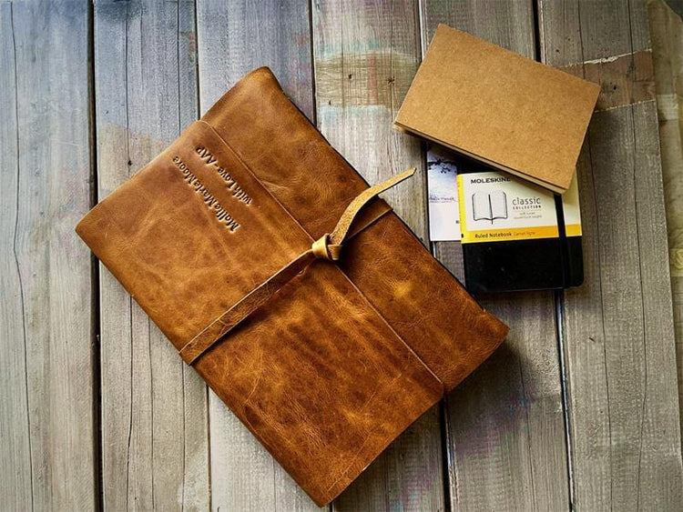 Mens Vintage Yellow Leather Bound Scrapbook Journal