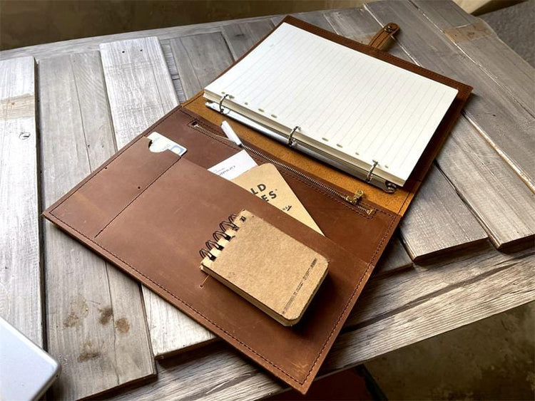 Large Custom Zippered Pocket Refillable Leather Notebook