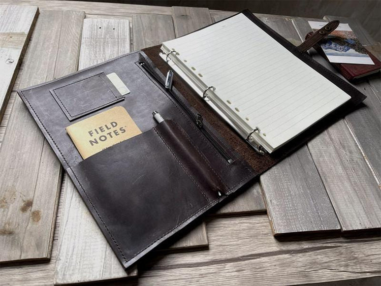 Dark Coffee Zippered Refillable Leather Notebook Journal