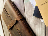 Mens Distressed Vintage Brown Leather Journal Buckle