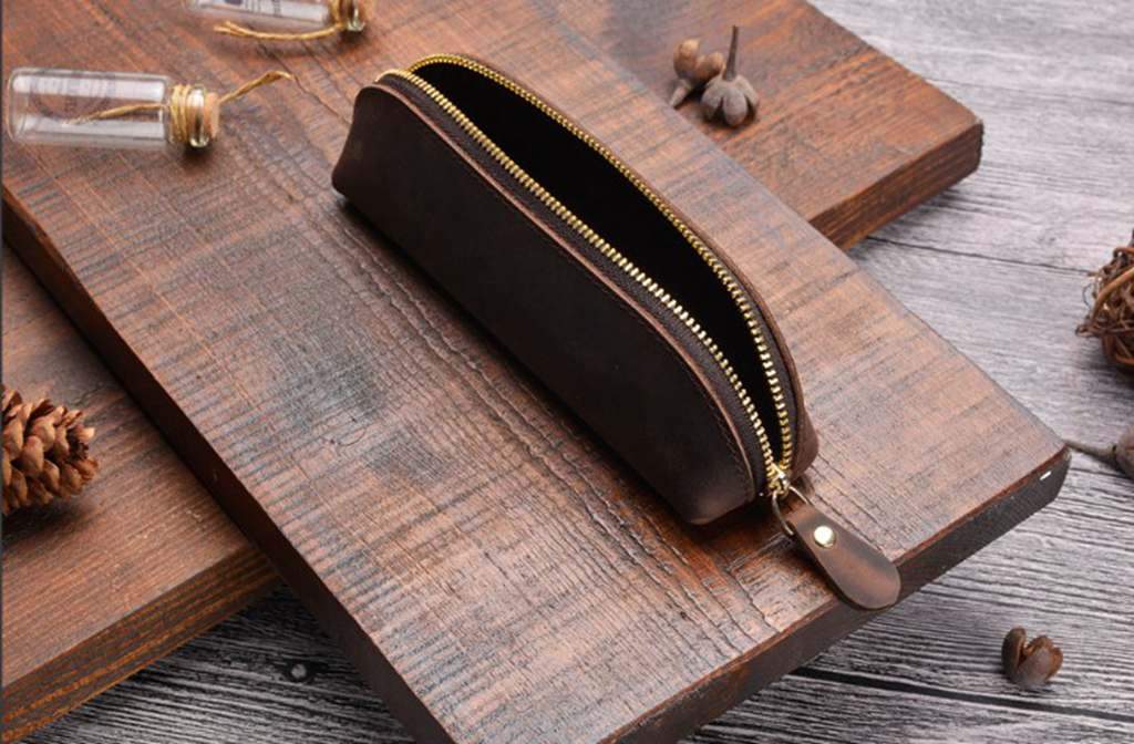 Embossed Leather Pencil Pouch Holder Pen Case – LeatherNeo