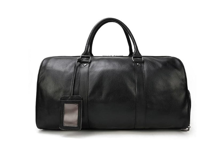 black leather travel bag