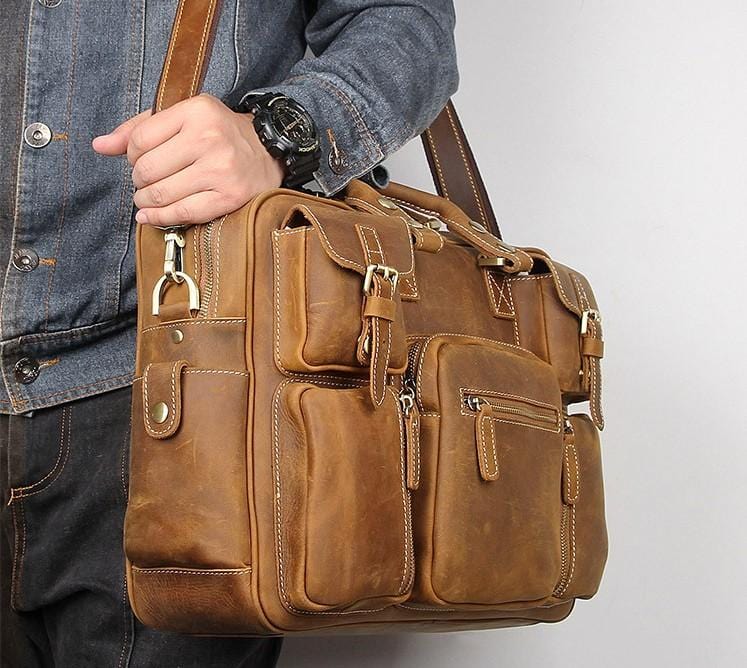 Brown Genuine Leather Laptop Bag, Capacity: 20 Kg