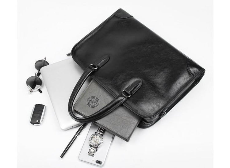 black leather 13 laptop bag