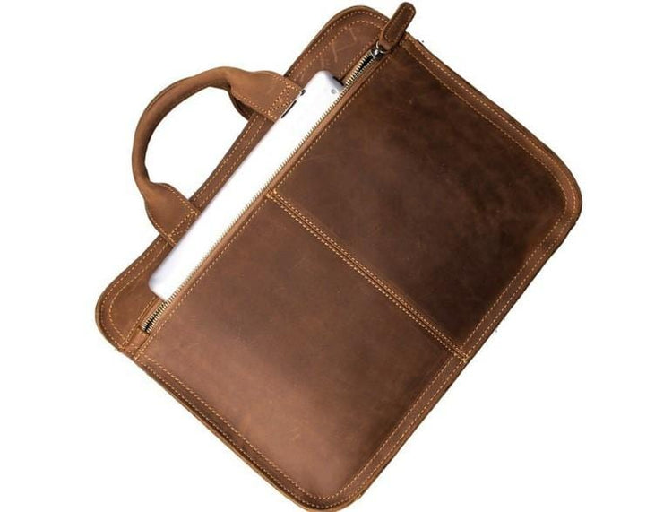 distressed leather laptop bag