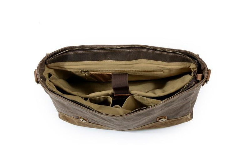 Mens Coffee Canvas and Leather Messenger Bag 