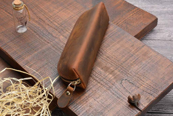 Engraved Leather Pencil Pouch Bag Roll