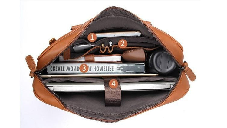 tan saddle leather laptop bag with dell laptop & accessories