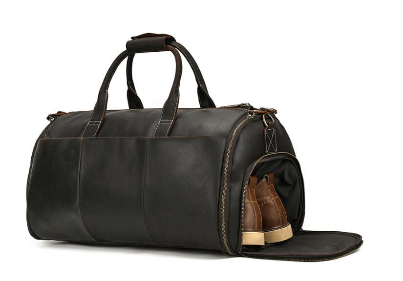 a leather travel duffel or bag Vintage Dark Brown Men's Leather Duffel Bag – Handcrafted Travel – LeatherNeo