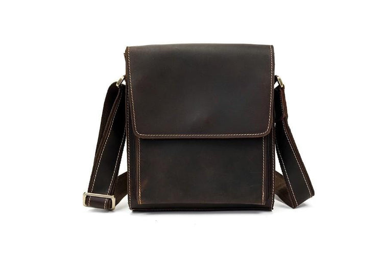 dark brown leather messenger bag